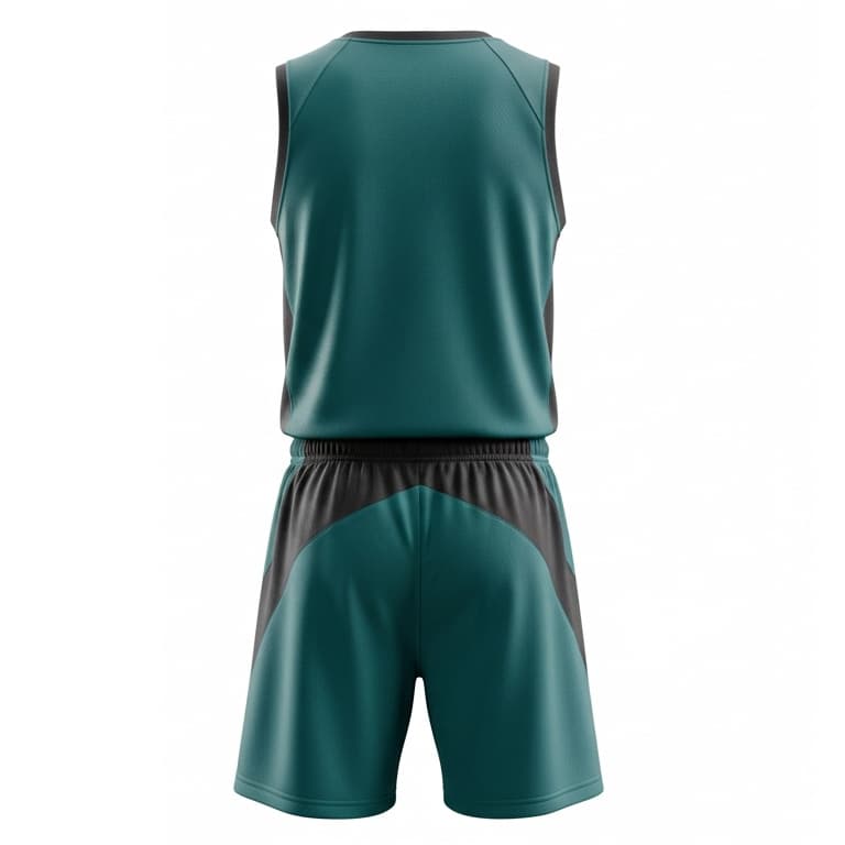 Teal & Black Sublimated Basketball Uniforms for Men - V-Neck Performance Jersey & Shorts view 3