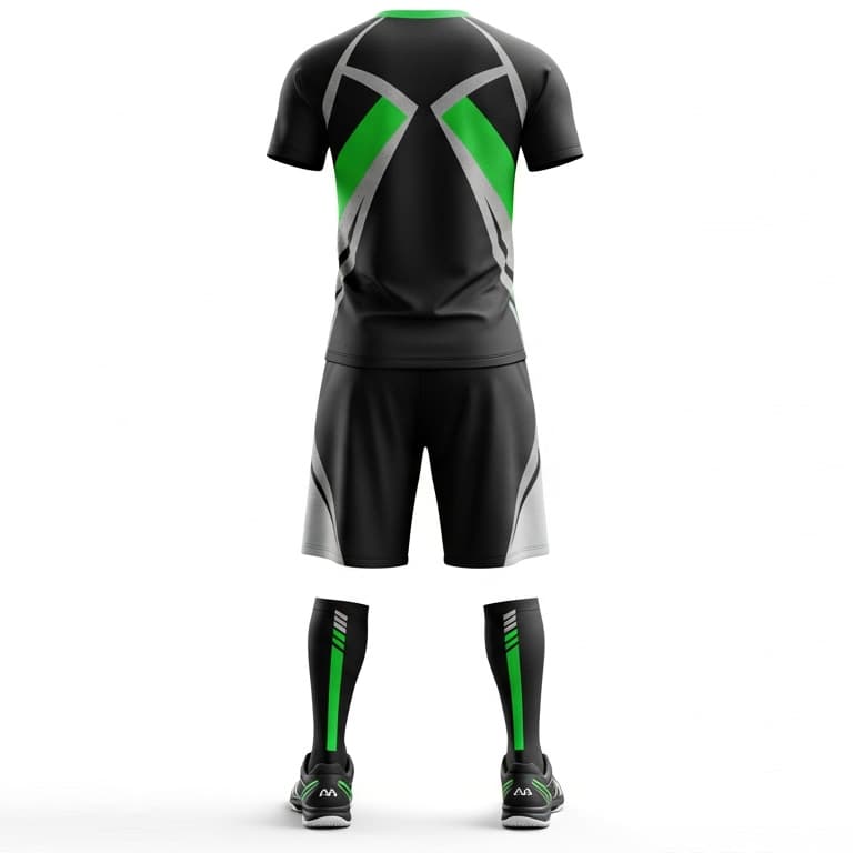 Men's Sublimated Volleyball Uniform Set - Black, Green & White Team Jersey & Shorts view 3