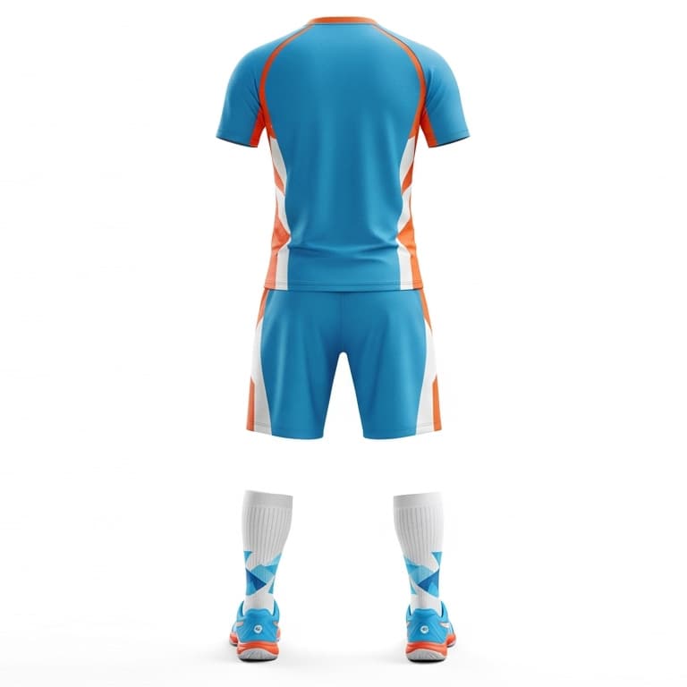 Men's Light Blue and Orange Volleyball Uniform Set view 2
