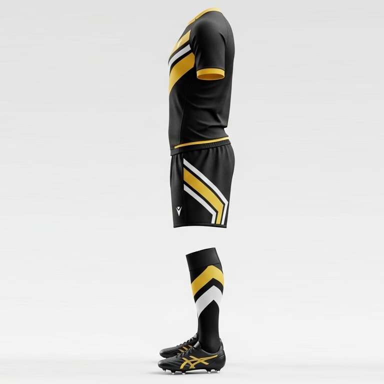 Men's Rugby Uniform Set - Black & Gold Striped Jersey, Shorts & Socks view 3