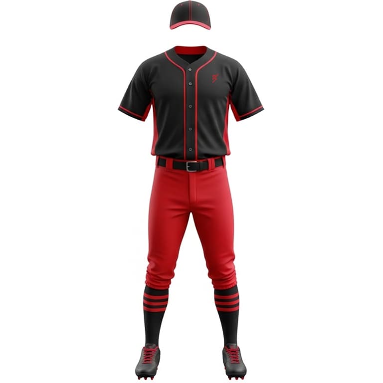 Men's Bold Black & Red Baseball Uniform Kit