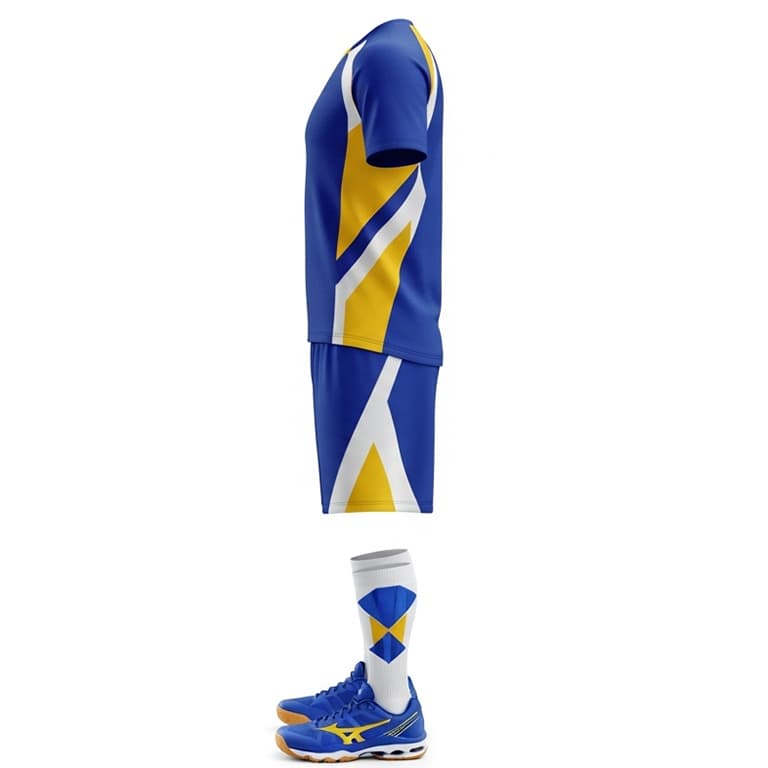 Men's Blue & Yellow Athletic Volleyball Jersey and Shorts Set | Performance Sports Kit view 3