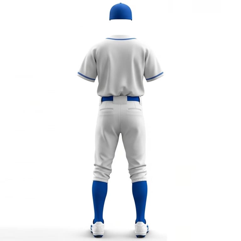 Men's Classic White & Blue Baseball Jersey Uniform view 3