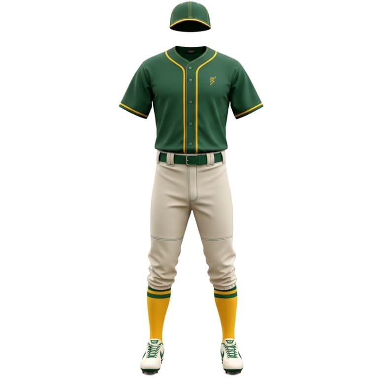 Men's Vibrant Forest Green & Gold Baseball Uniform Kit