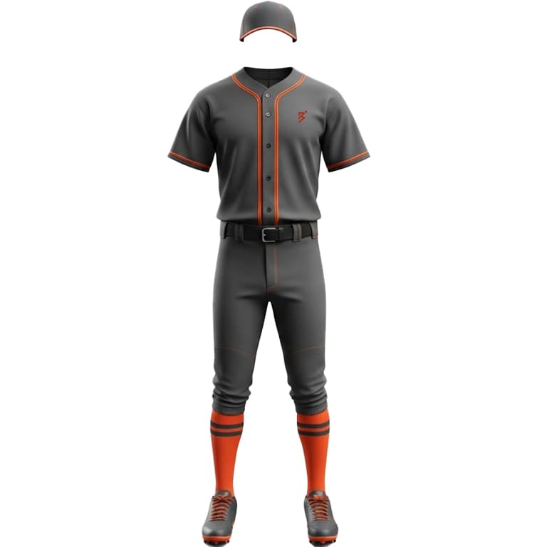 Men's Premium Charcoal Grey & Orange Baseball Uniform Kit