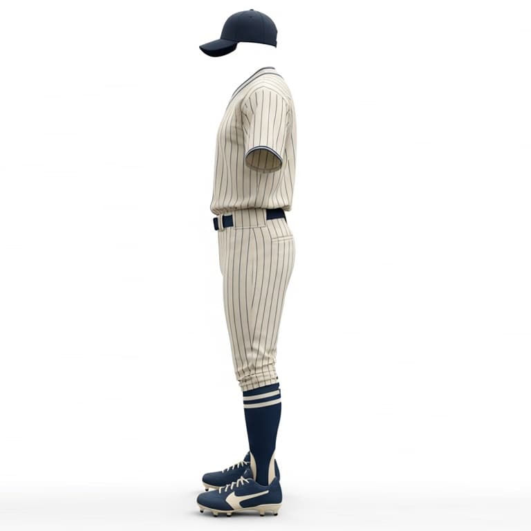 Men's Vintage Cream Pinstripe & Navy Blue Baseball Uniform Kit view 2