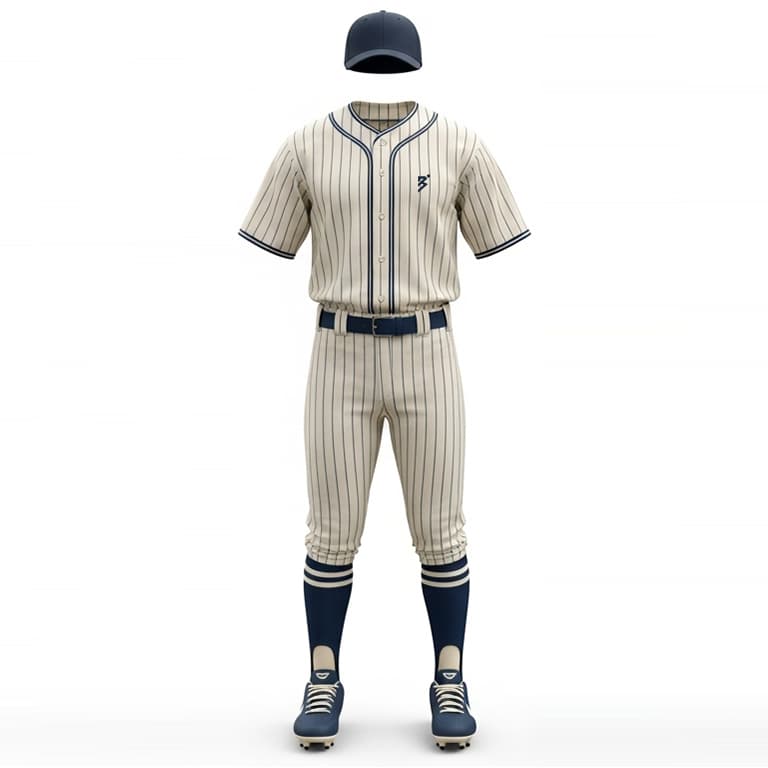 Men's Vintage Cream Pinstripe & Navy Blue Baseball Uniform Kit