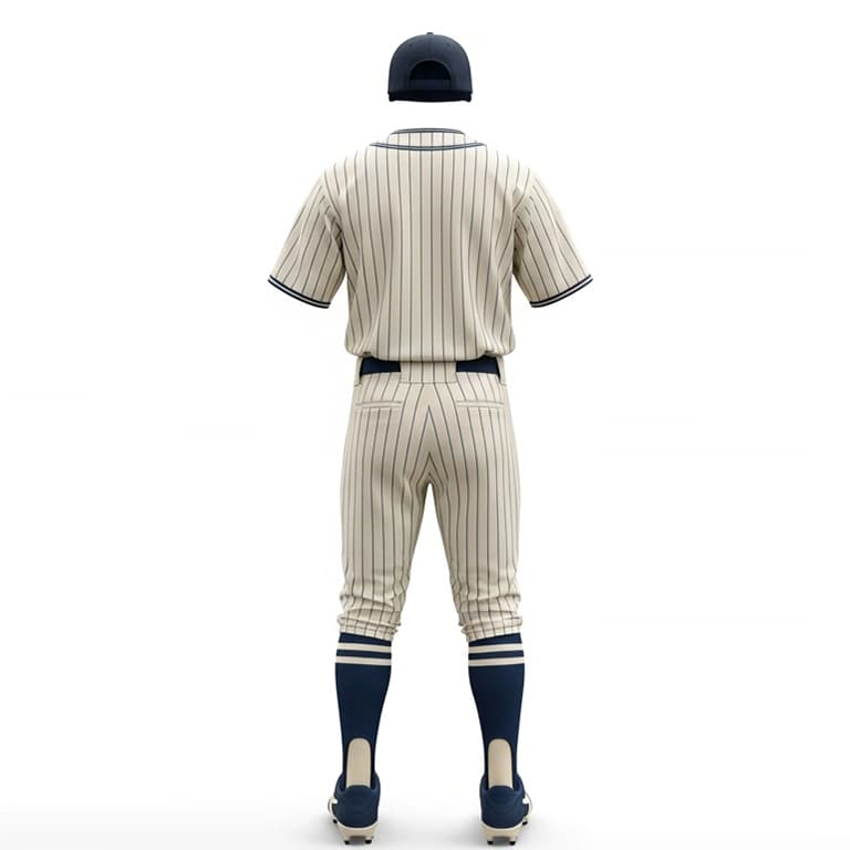 Men's Vintage Cream Pinstripe & Navy Blue Baseball Uniform Kit view 3