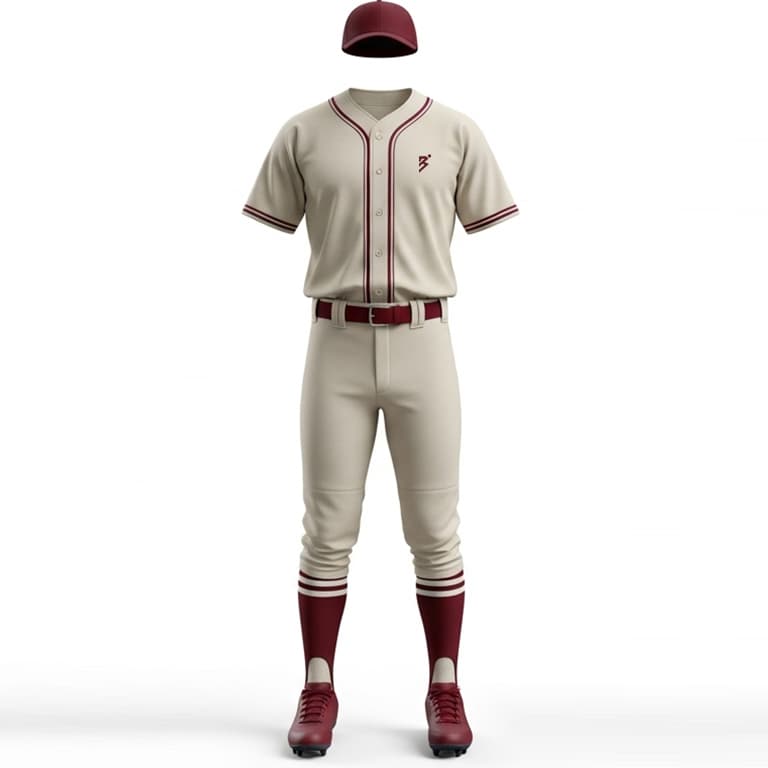 Men's Vintage Cream & Burgundy Baseball Uniform Kit