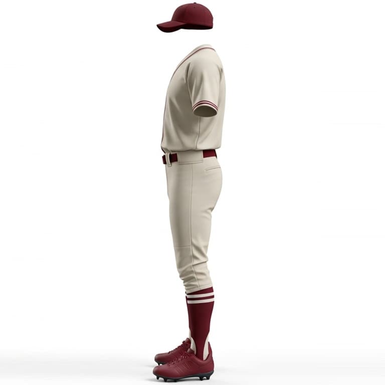 Men's Vintage Cream & Burgundy Baseball Uniform Kit view 3