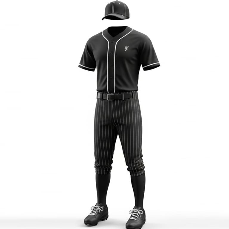 Men's Sleek Black Pinstripe Baseball Uniform Kit