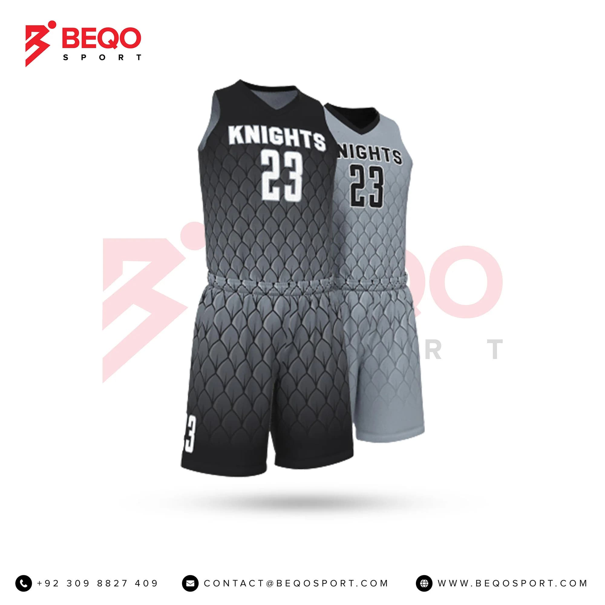 Black and Grey Basketball Full V-Neck Uniform Series