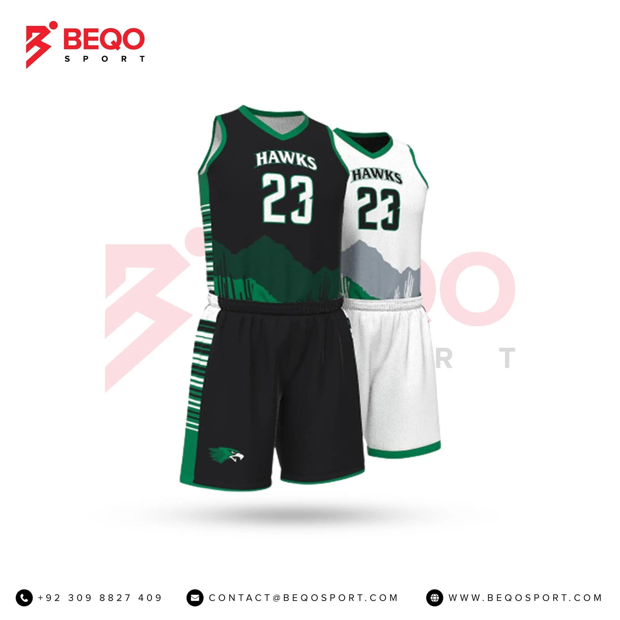 Black and White Basketball Full V-Neck Uniform Series
