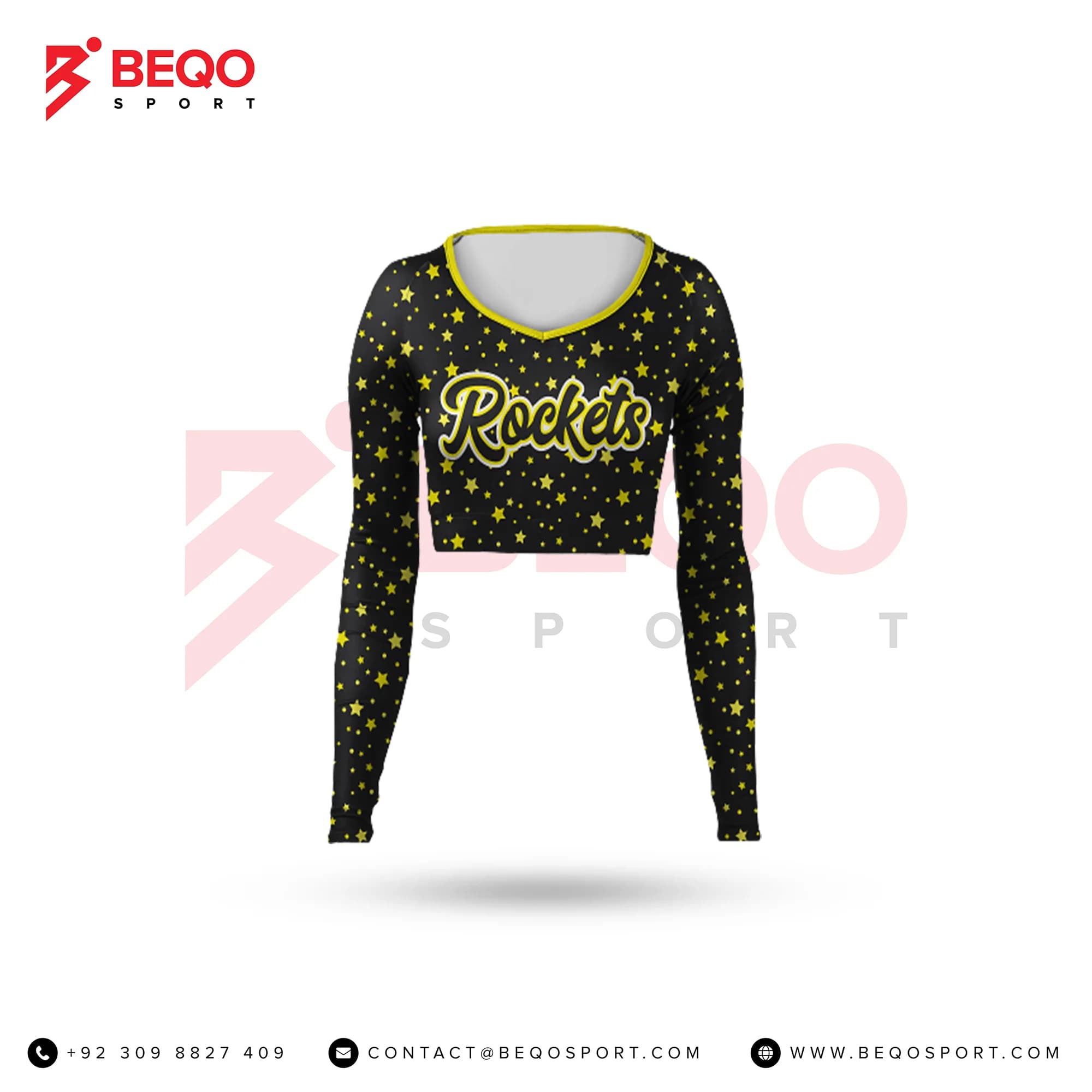 Black and Yellow Star Cheer V-Neck Bodyliner