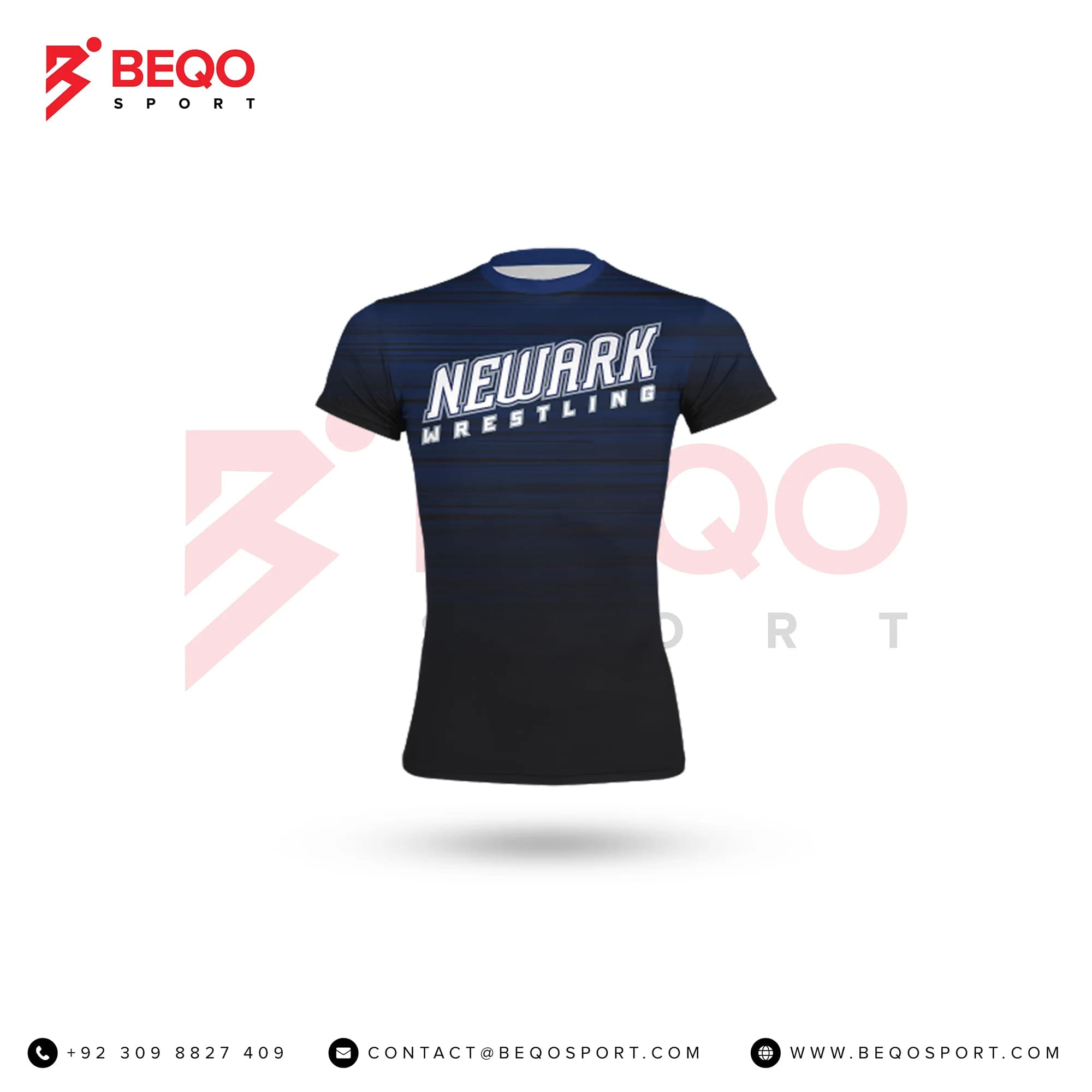 Blue And Black Wrestling Short Sleeve Compression Tee