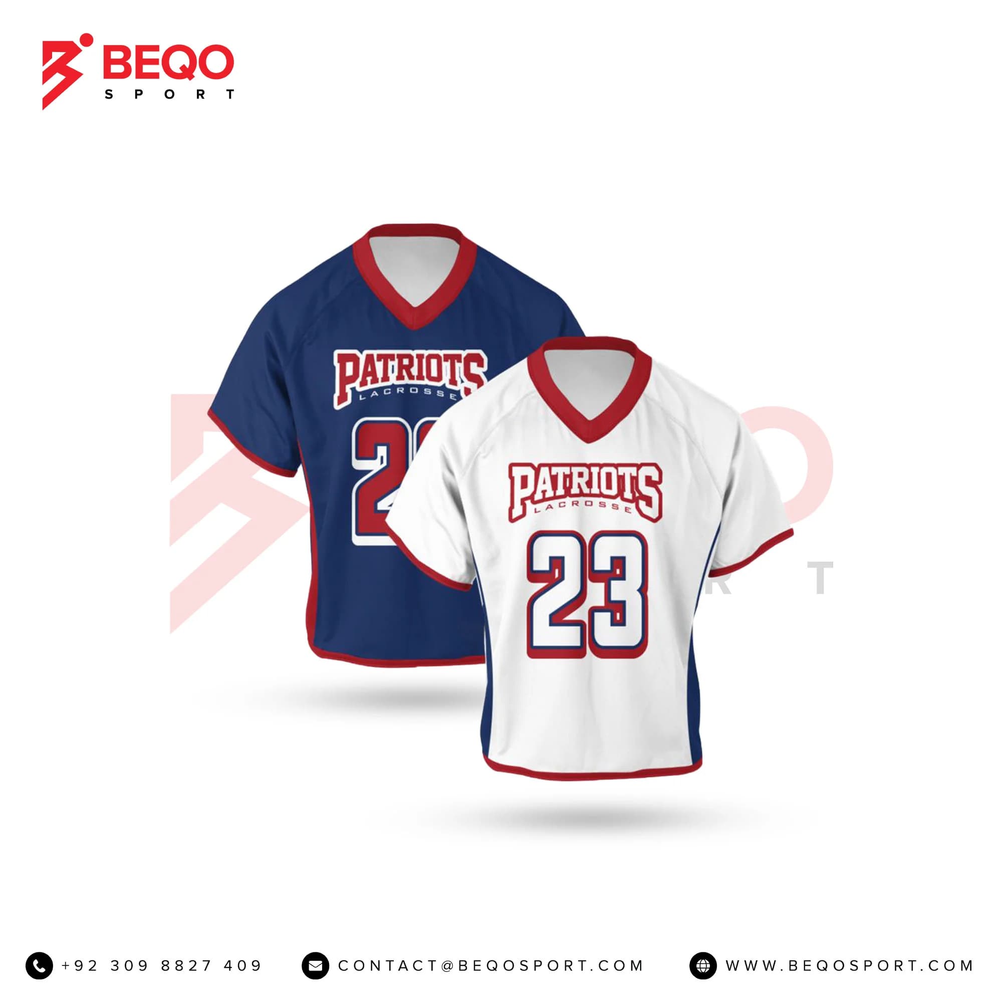 Blue White And Red Lines Lacrosse V Neck Jerseys