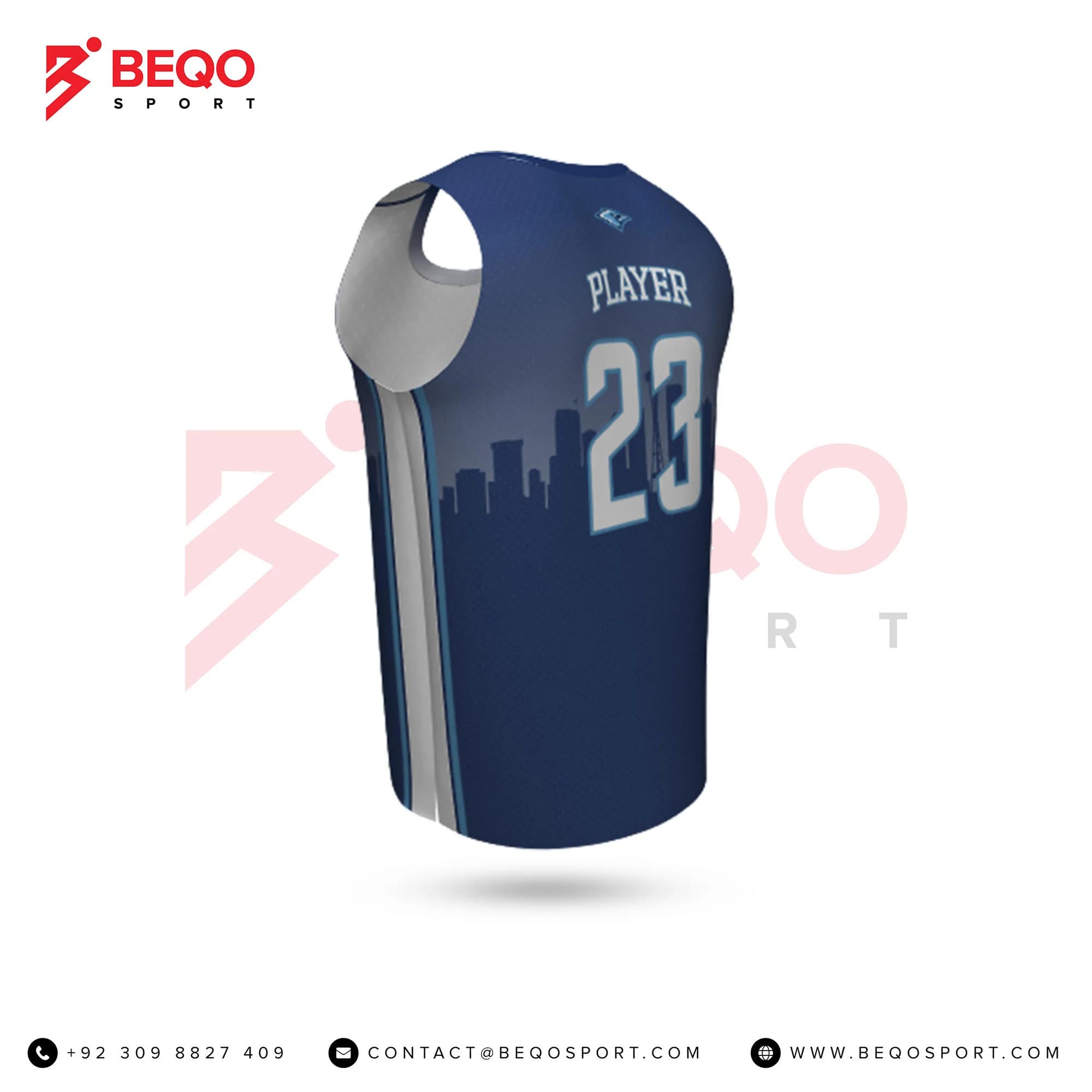 Blue and Grey Basketball Crew Neck Jersey
