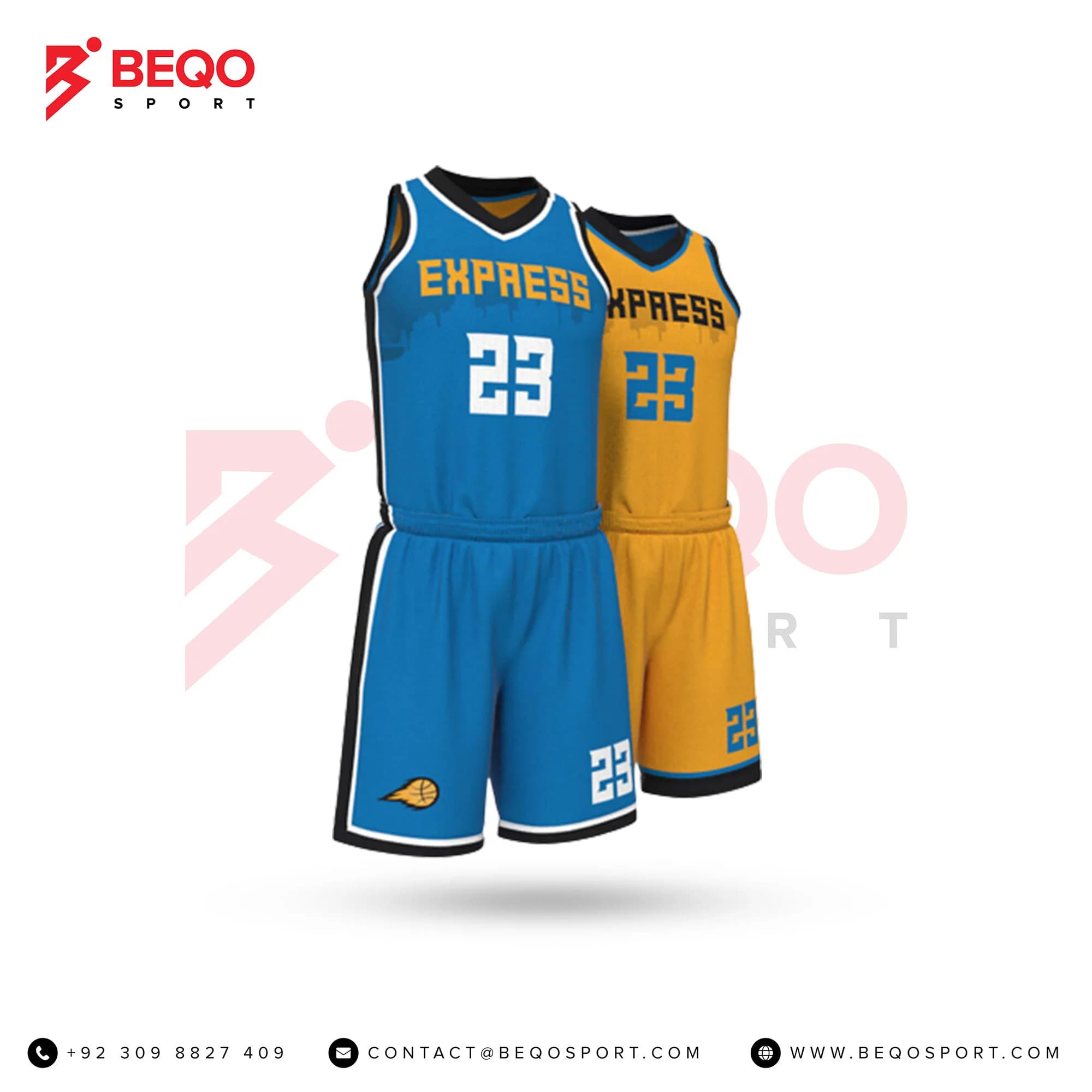 Blue and Yellow Basketball Uniform Series Full V-Neck