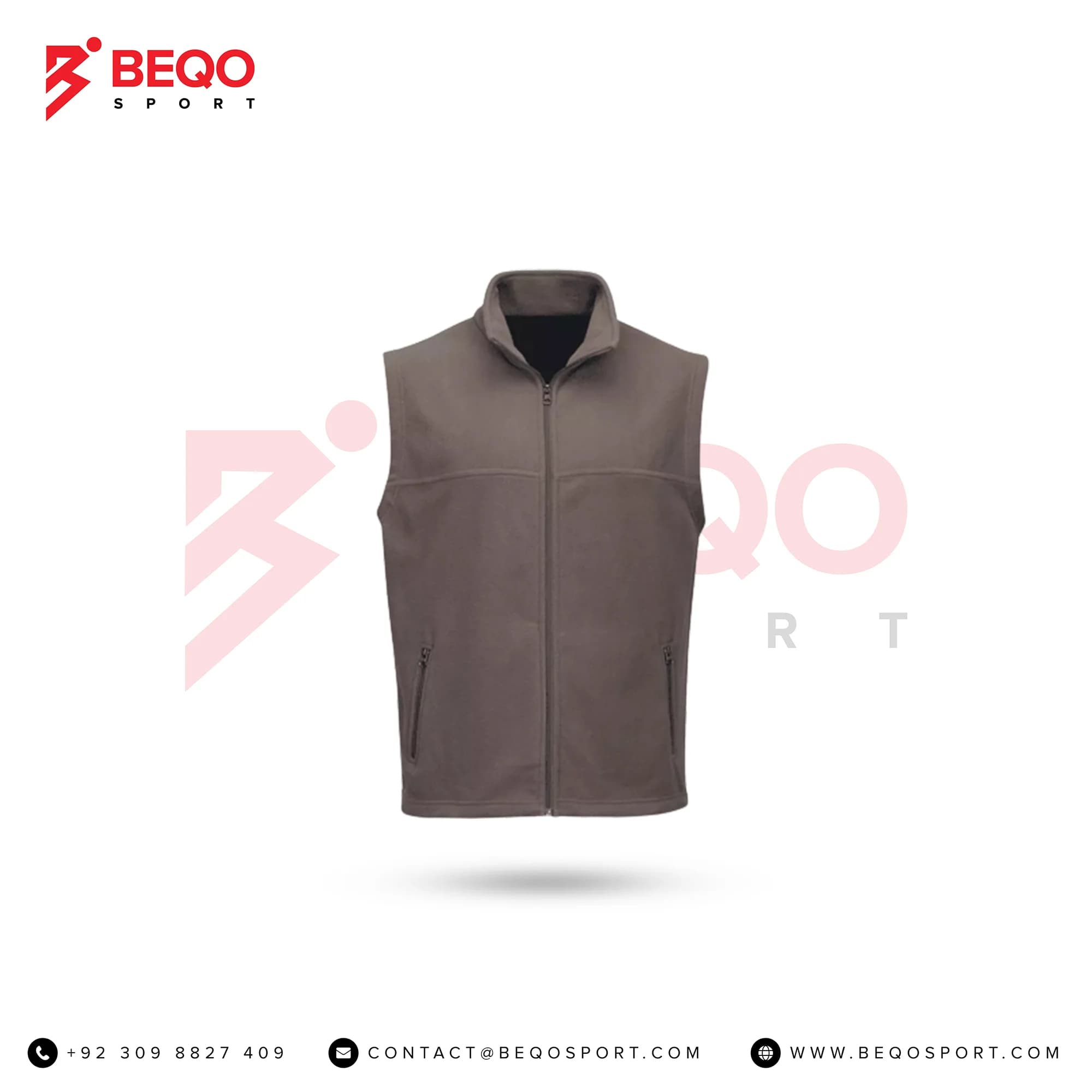 Brown Polar Fleece Vest with Zipped Pockets