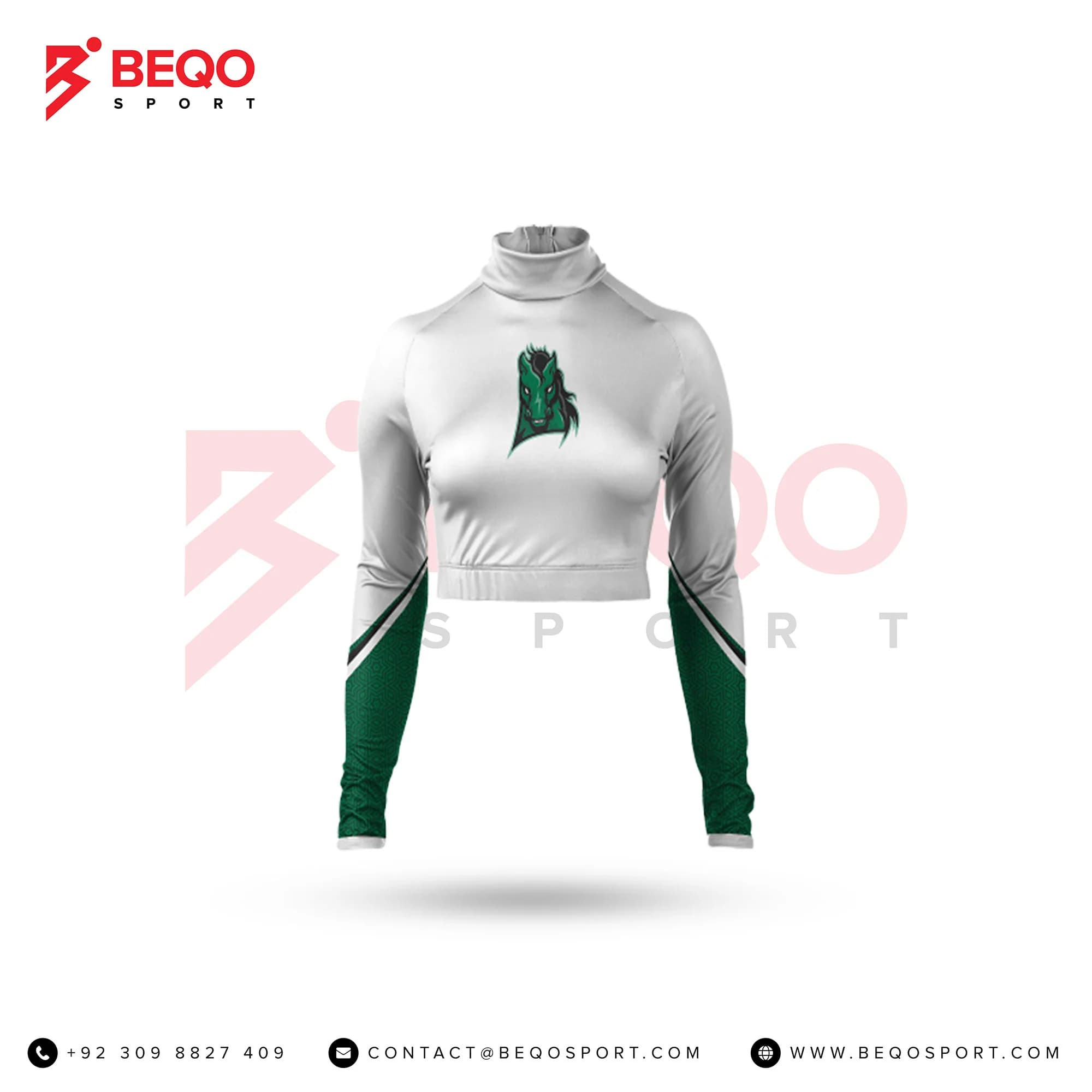 Green and White Cheer Mock Neck Bodyliner Shirts