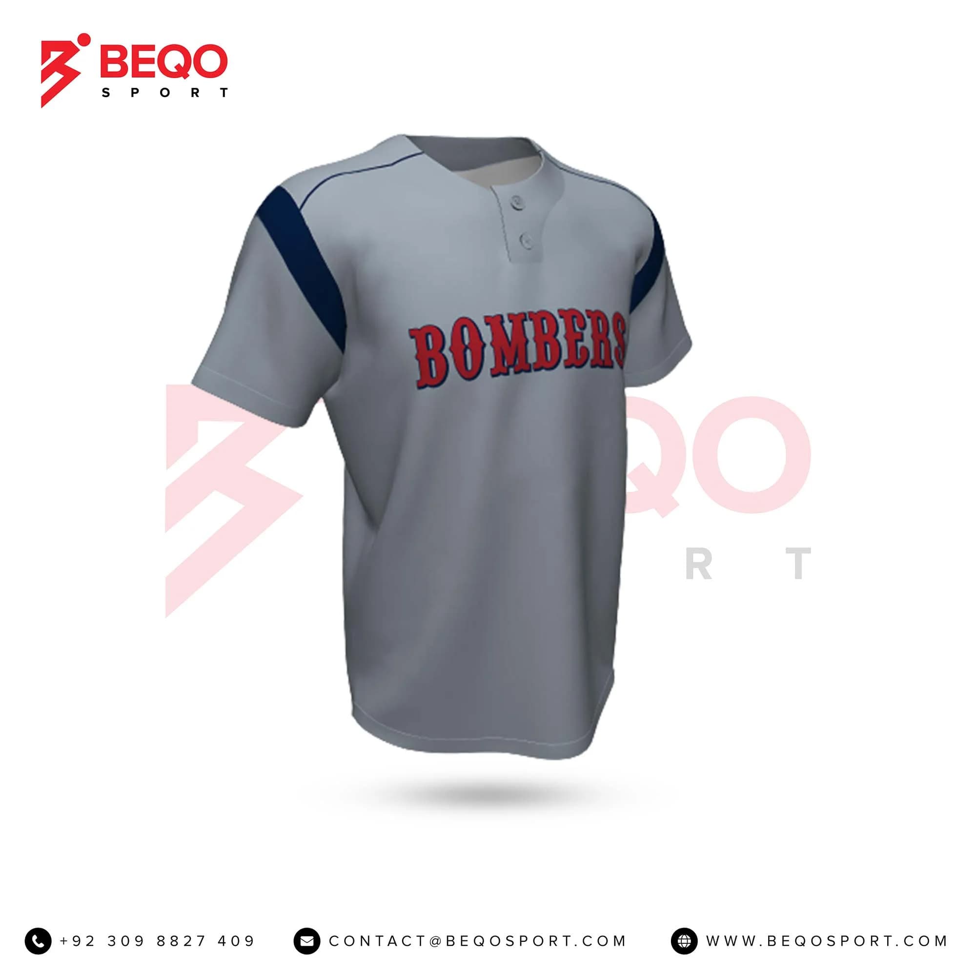 Grey and Blue Stripe Baseball Two Button Jersey