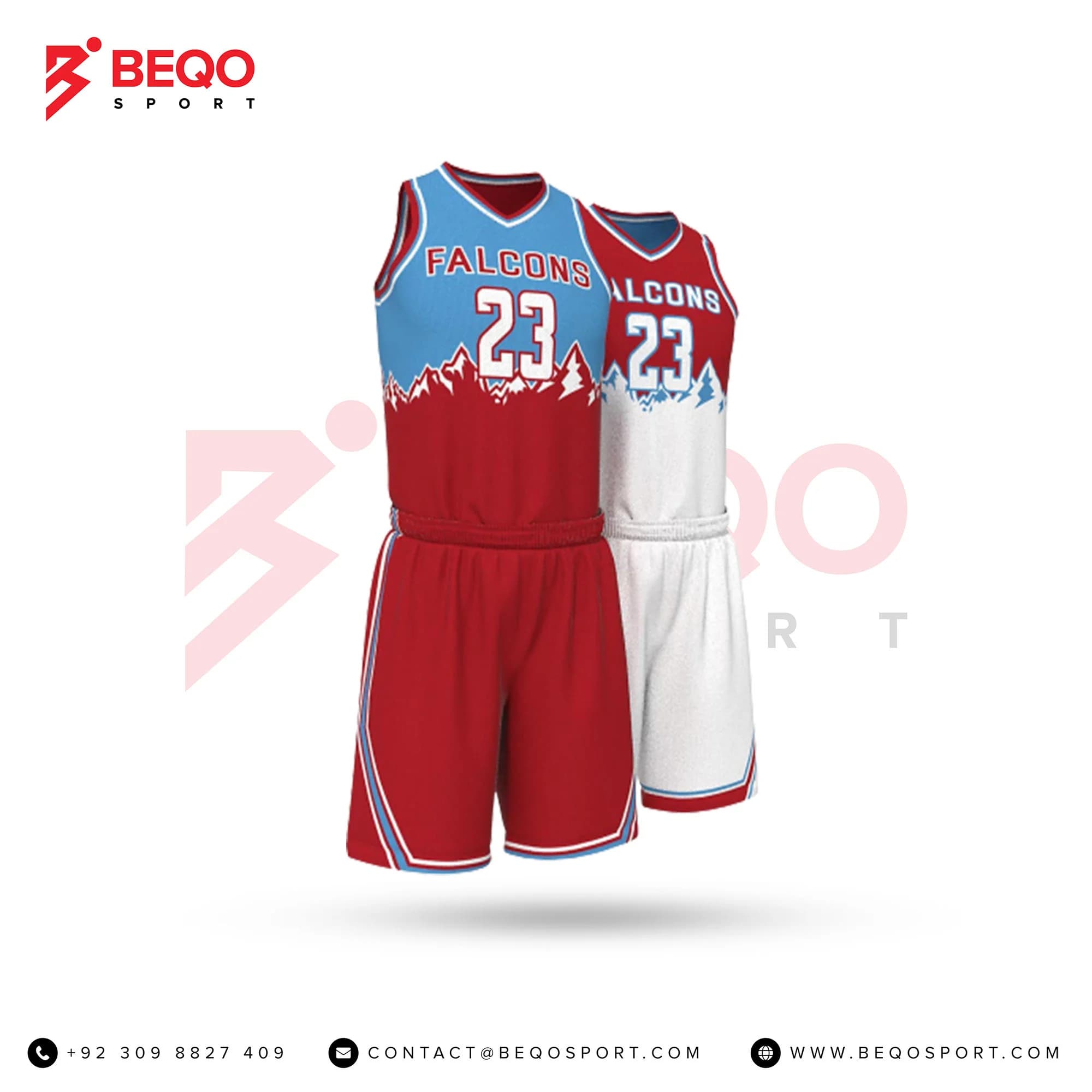 Men's White and Red Basketball Full V-Neck Uniform Series