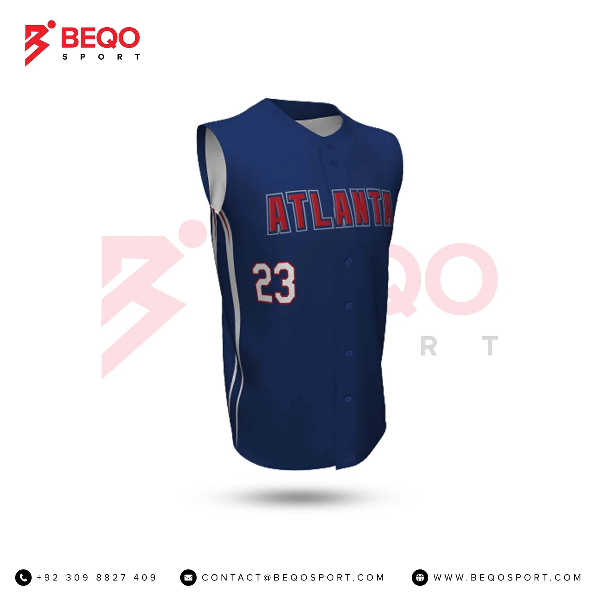 Navy Men's Full Button Sleeveless Baseball Jerseys
