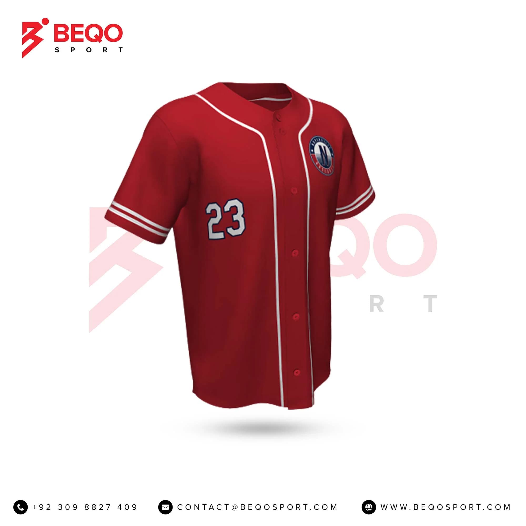 Red Baseball Full Button Jersey with White Lining