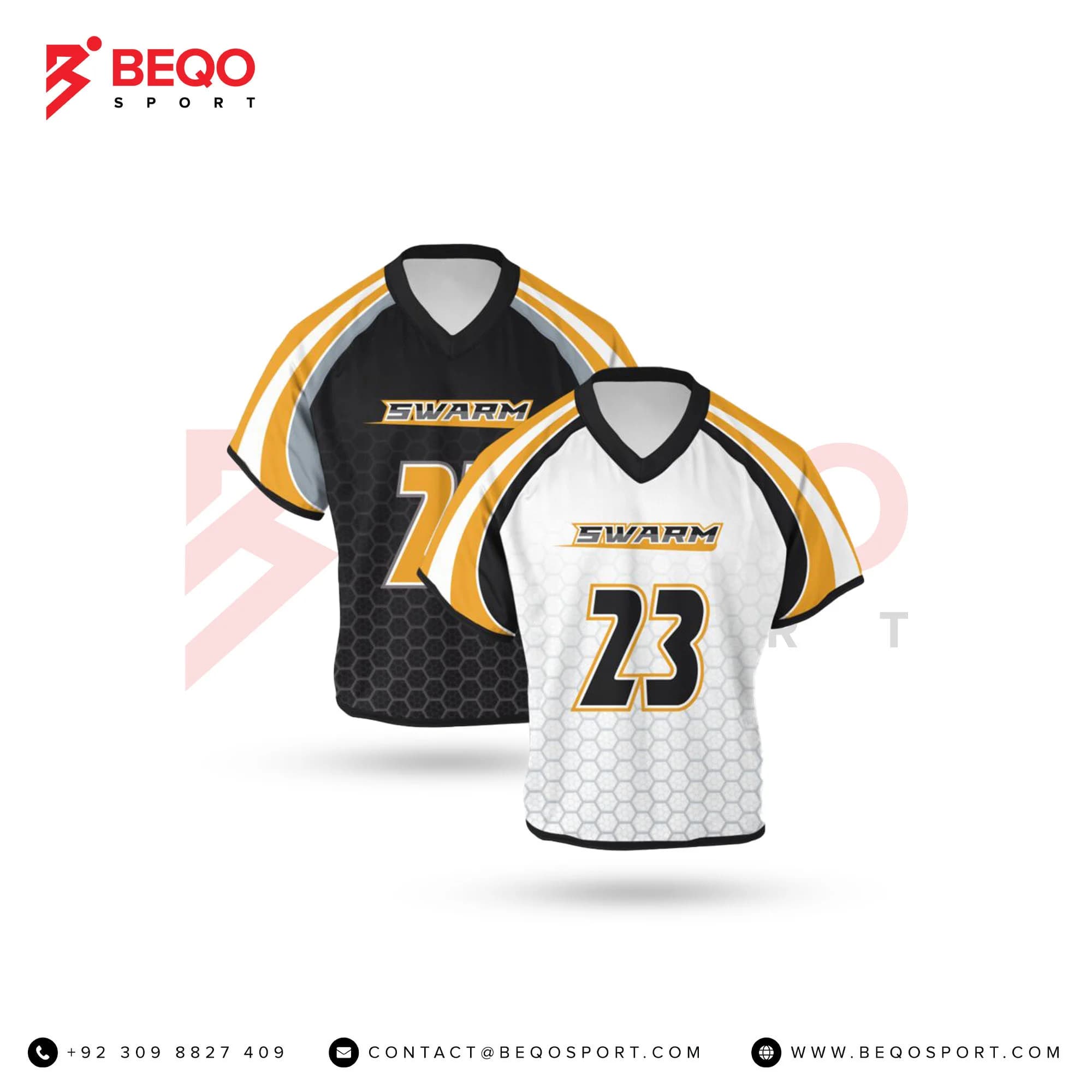 White Black And Yellow Lines Lacrosse V Neck Jerseys