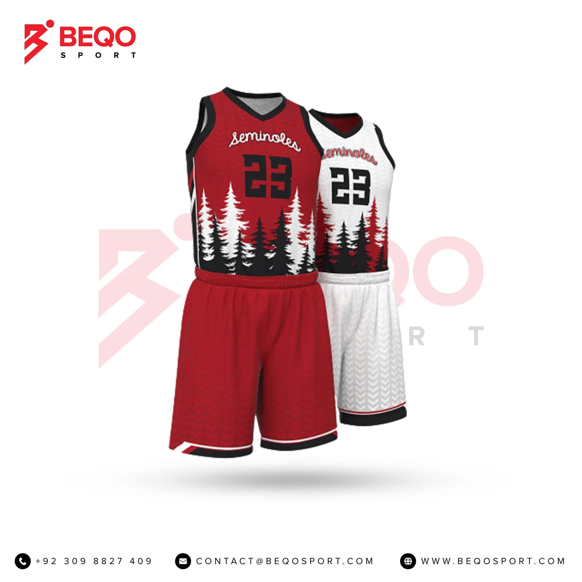 White and Red Basketball Uniform Series Full V-Neck
